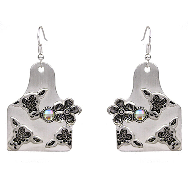 Rhinestone Cattle Tag Earrings