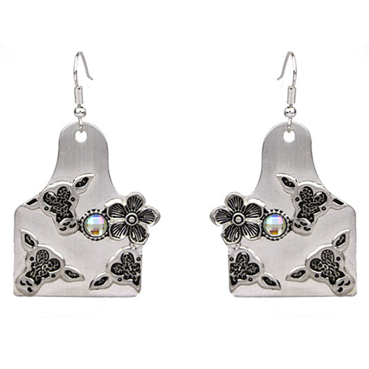 Rhinestone Cattle Tag Earrings