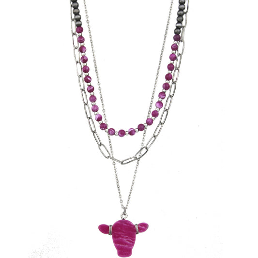 Pink Cow Head Necklace