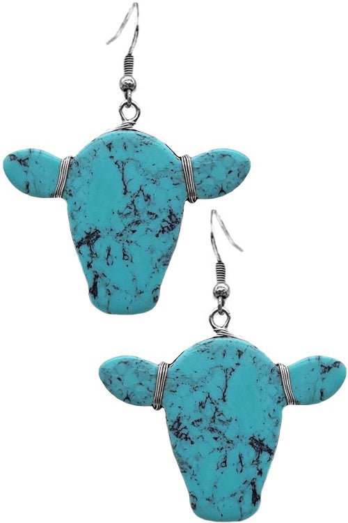 Dangling Turquoise Cow Head Earrings
