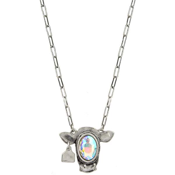 AB Rhinestone Cow Head Necklace