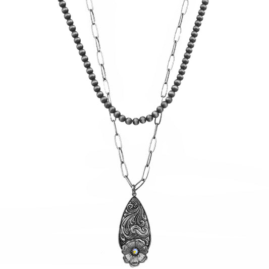 Teardrop Flower Pendant Necklace