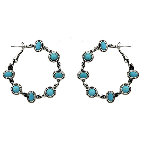 Turquoise Stone Hoop Earrings