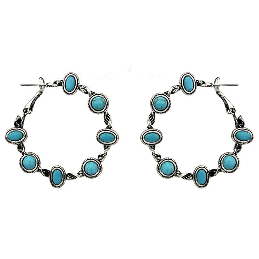 Turquoise Stone Hoop Earrings