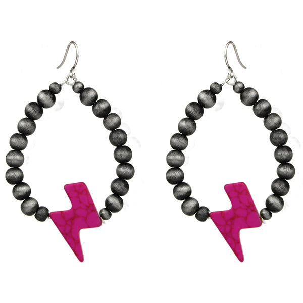 Pink Lightning Bolt Hoop Earrings