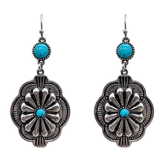 Turquoise and Silver Concho Earrings