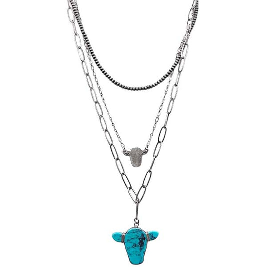 Turquoise Cow Head Pendant Necklace