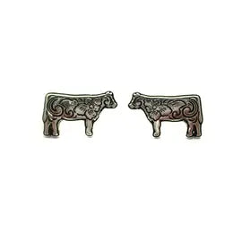 Western Etched Cow Earrings