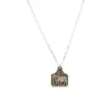 Cow Etched Cattle Tag Necklace
