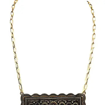 Flower Concho Metal Plate Necklace