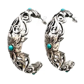 Floral Pattern Hoop Earrings