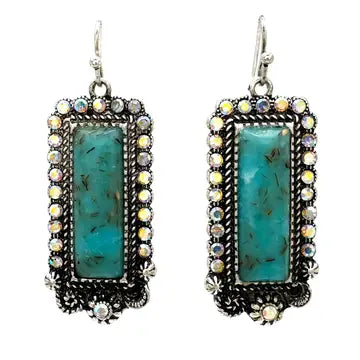 Turquoise Bar Rhinestone Earrings