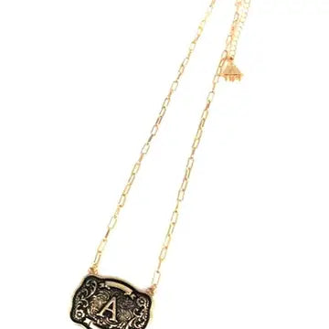 Gold Belt Buckle Initial Necklace