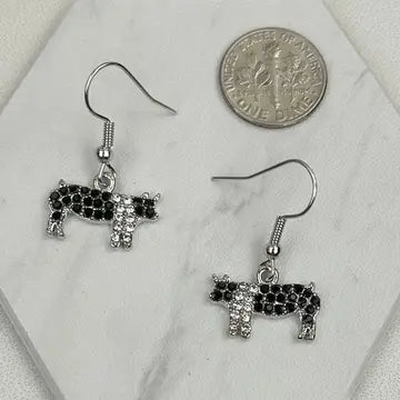Rhinestone Pig Dangle Earrings