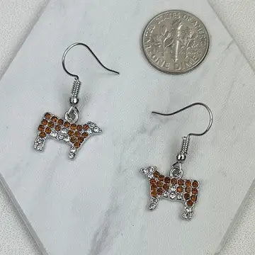 Rhinestone Cow Dangle Earrings