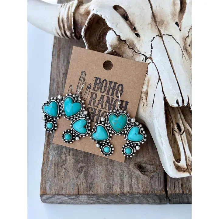 Heart Stone Squash Blossom Earrings