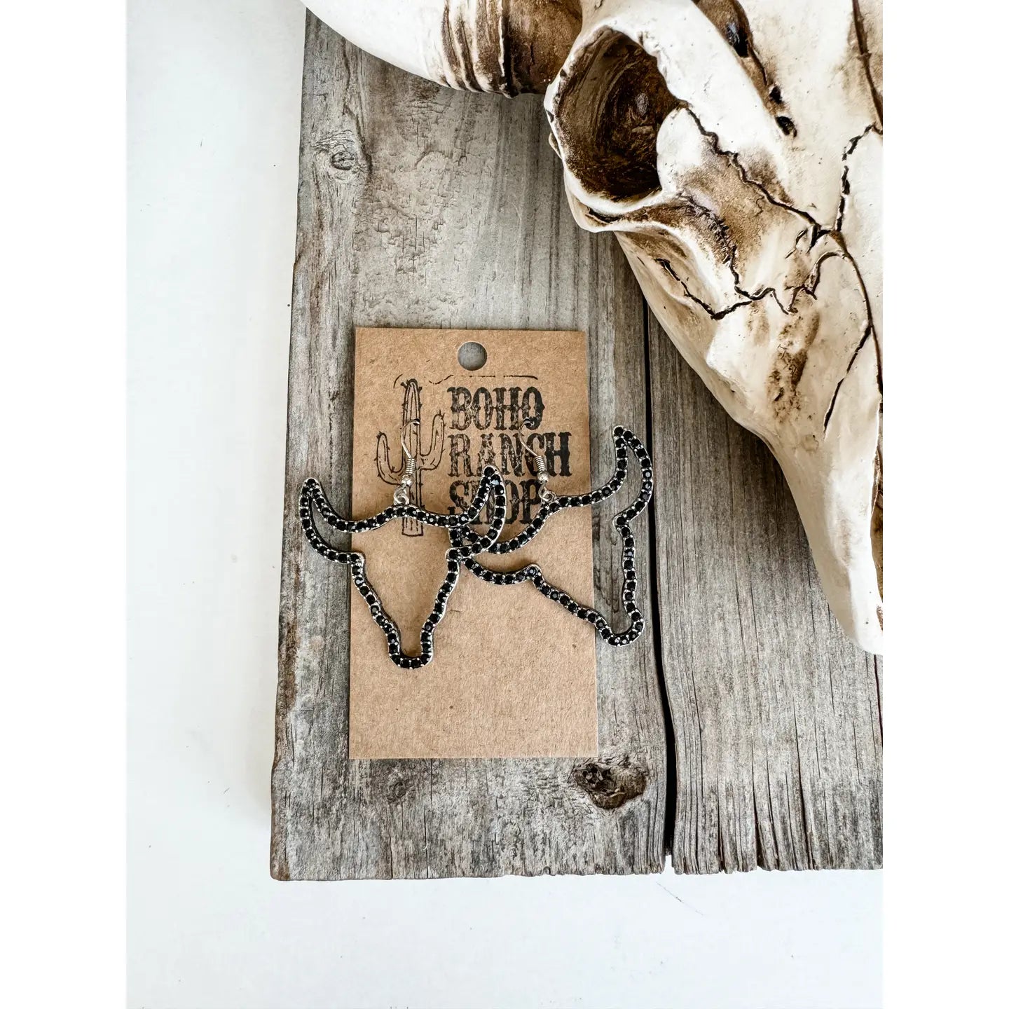Black Rhinestone Longhorn Earrings