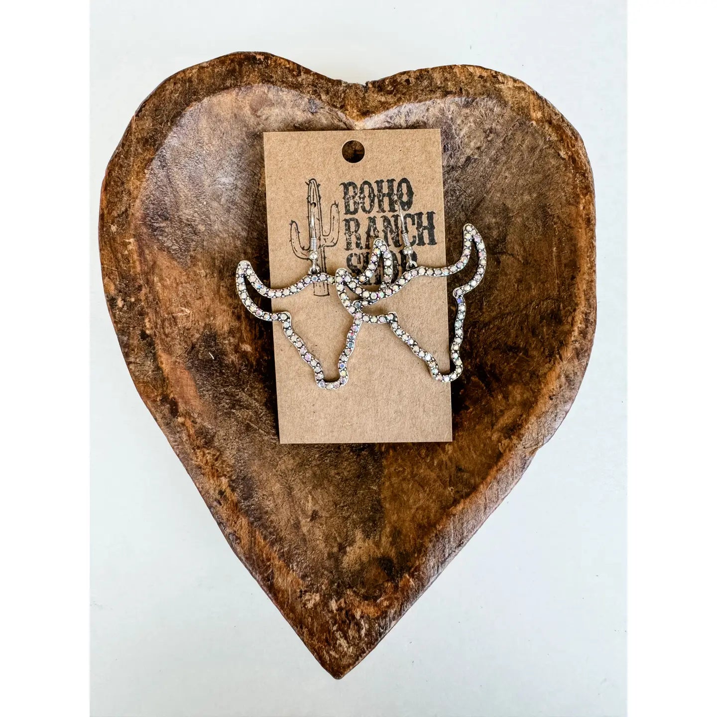 Silver Rhinestone Longhorn Earrings