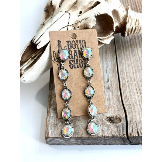 5 Tier AB Stone Drop Earrings