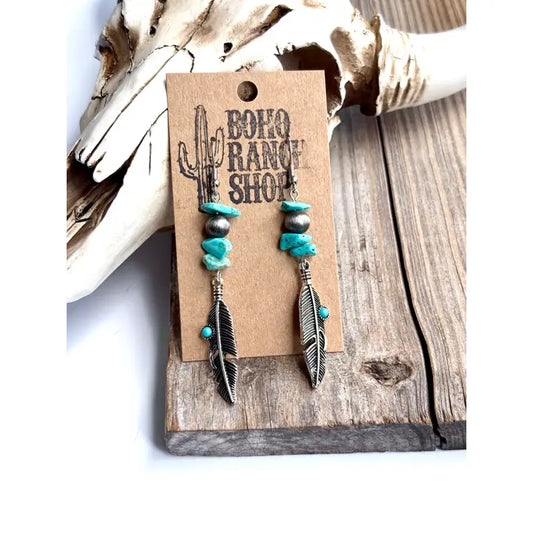 Silver Western Feather Earrings