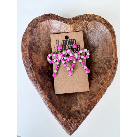 Clear and Pink Rhinestone Bow Earrings