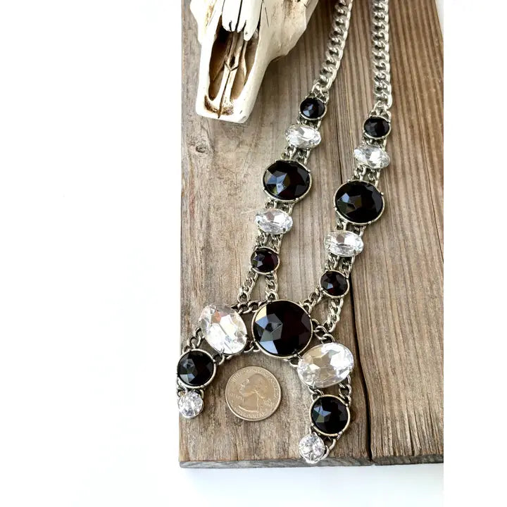 Black and Clear Squash Blossom Necklace