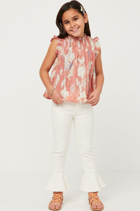 Girls Watercolor Ruffle Tank Top