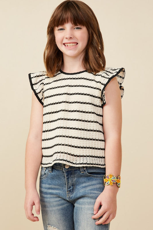 Girls Knit Striped Ruffle Tank Top