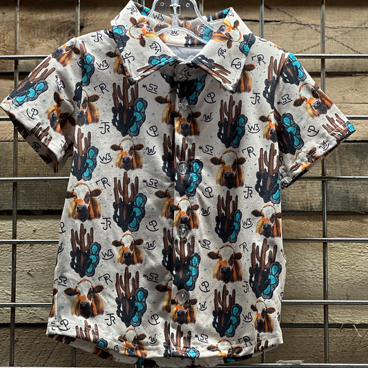 Boys Cow and Cactus Button Up