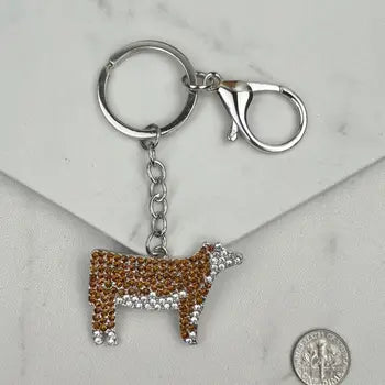 Brown Rhinestone Cow Keychain