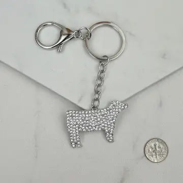 Rhinestone Cow Keychain