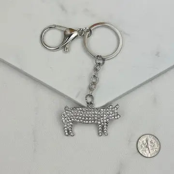 Rhinestone Pig Keychain