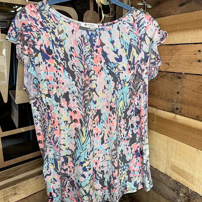 Floral Ruffle Sleeve T-shirt