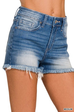 Mid Rise Frayed Hem Denim Shorts