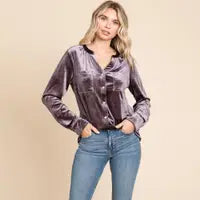 Button Down Velvet Top