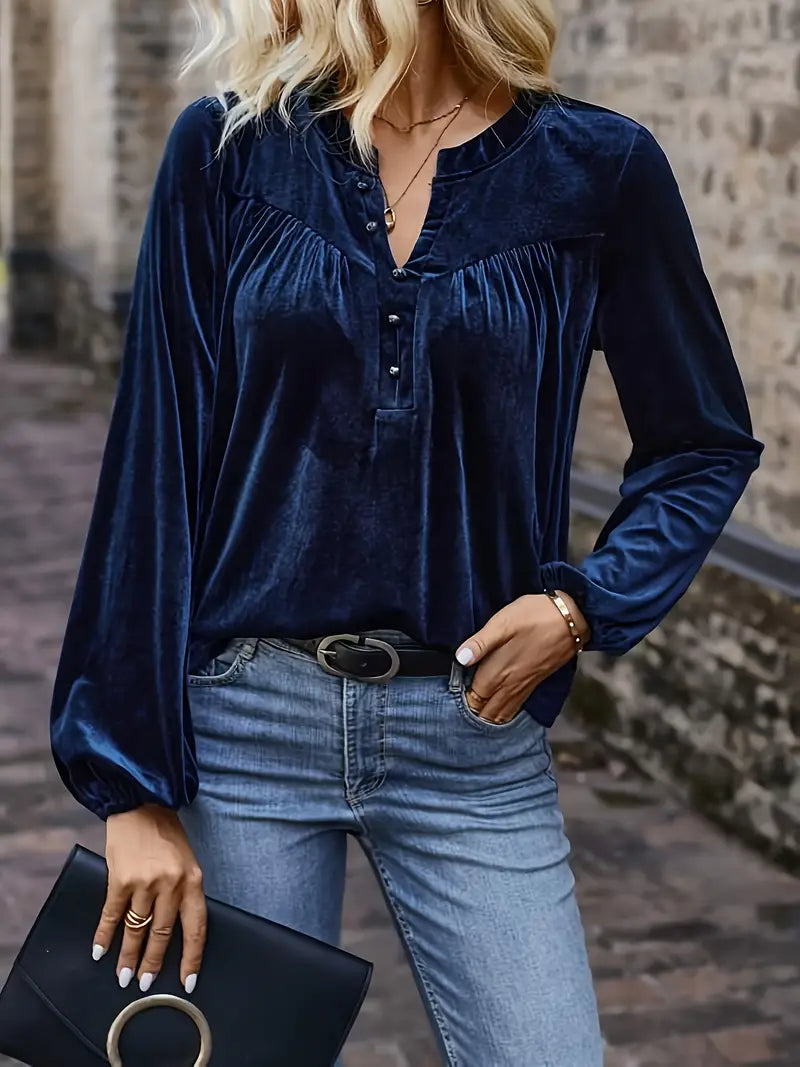 Navy Blue Velvet Top