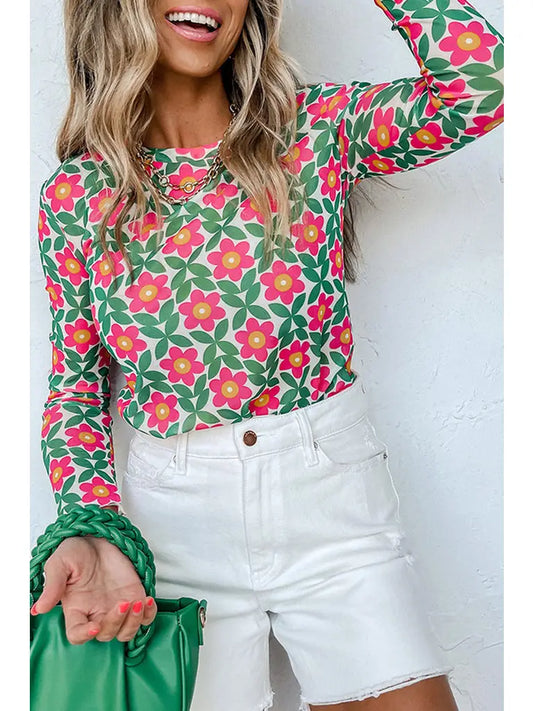 Retro Floral Long Sleeve Top