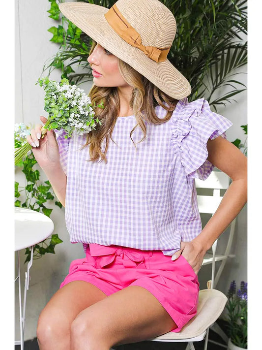 Purple Gingham Woven Top