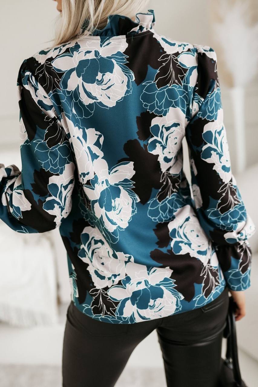 Blue Floral Long Sleeve Blouse