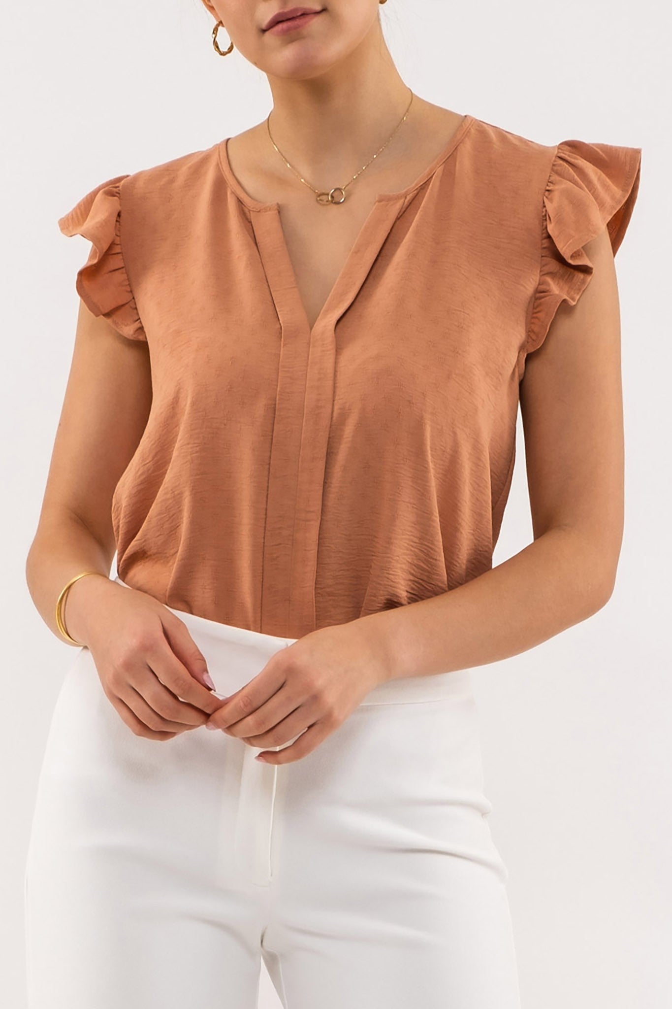 V Neck Ruffle Sleeve Top