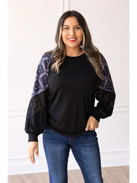 Black Lace Sleeve Top