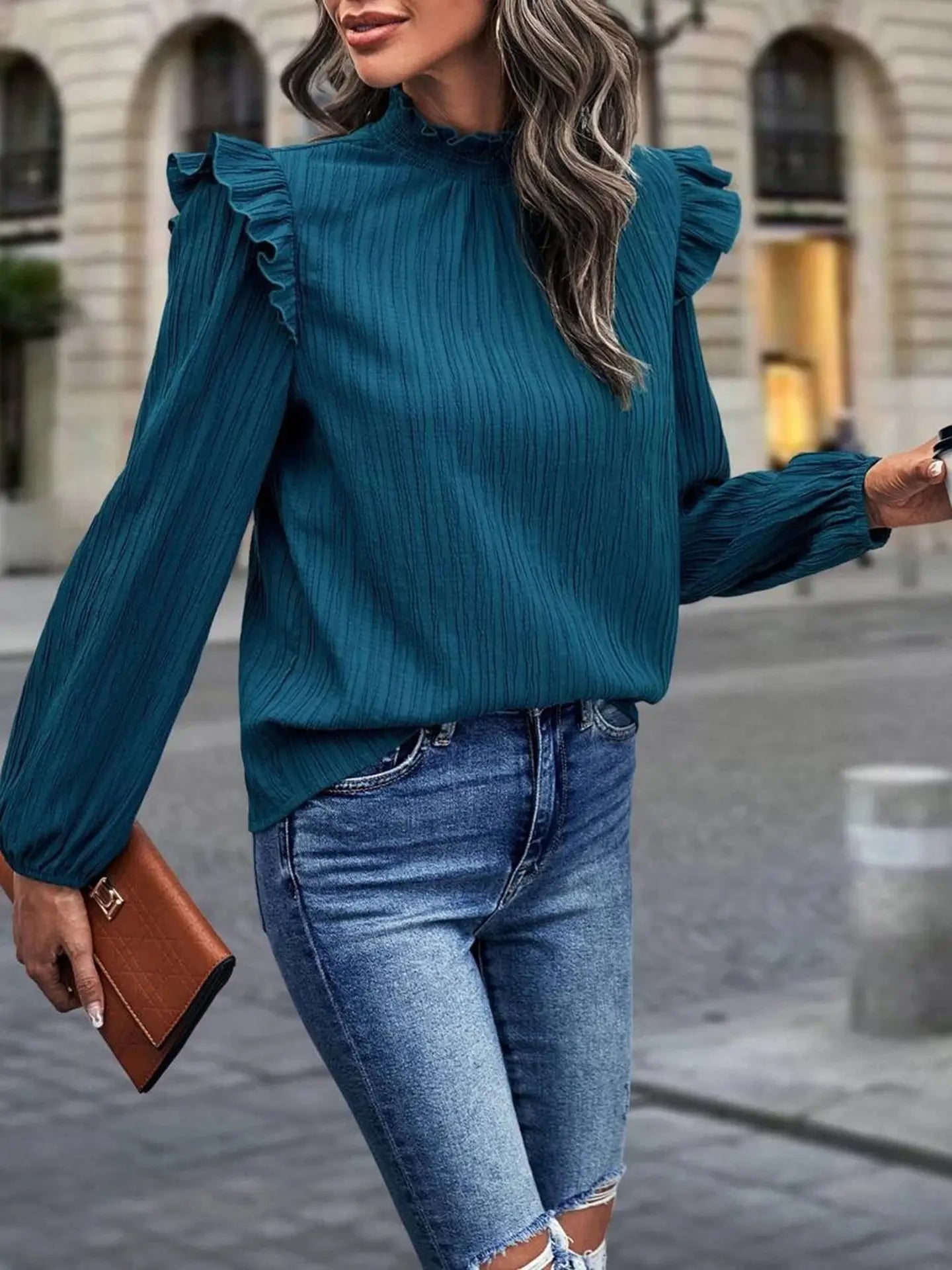 Ruffle Shoulder Blouse