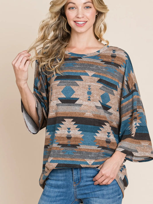 Poncho Style Aztec Top