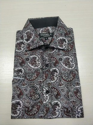 Men's Short Sleeve Burgundy Button Down