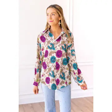 Western Print Button Down Shirt