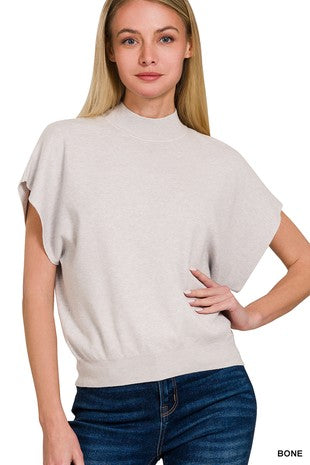 Mock Neck Short Dolman Sleeve Sweater