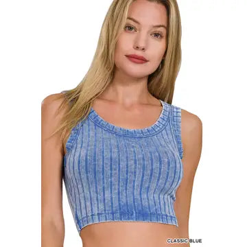 Ribbed Cropped Scoop Neck Tank Top