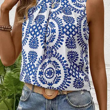 Blue Printed Tank Top