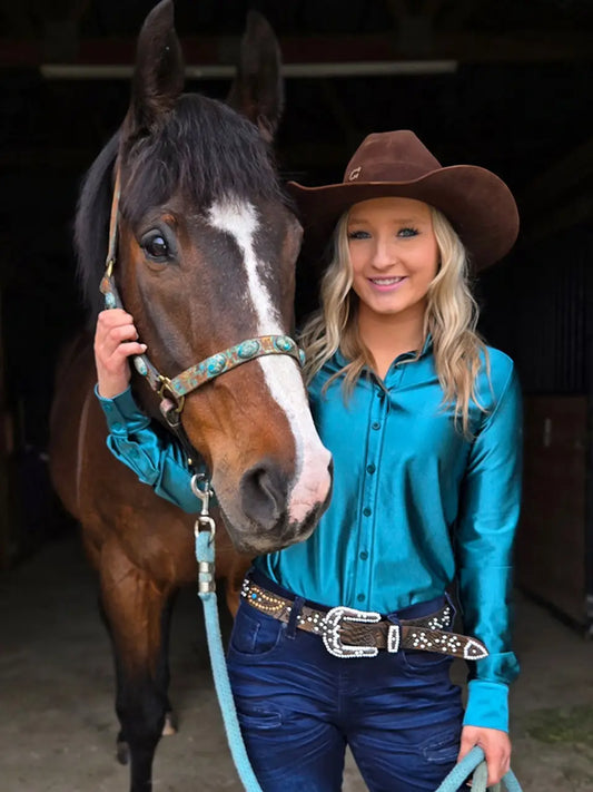 Satin Stretch Pullover Button Up