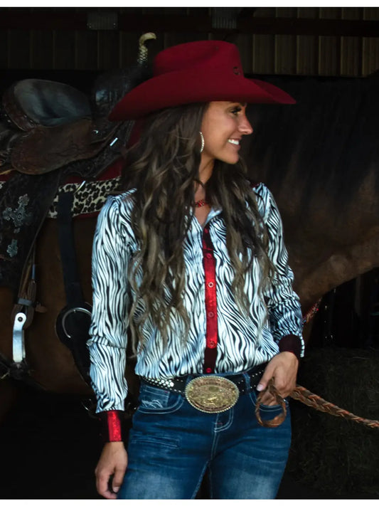 Zebra Metallic Jersey Button Up